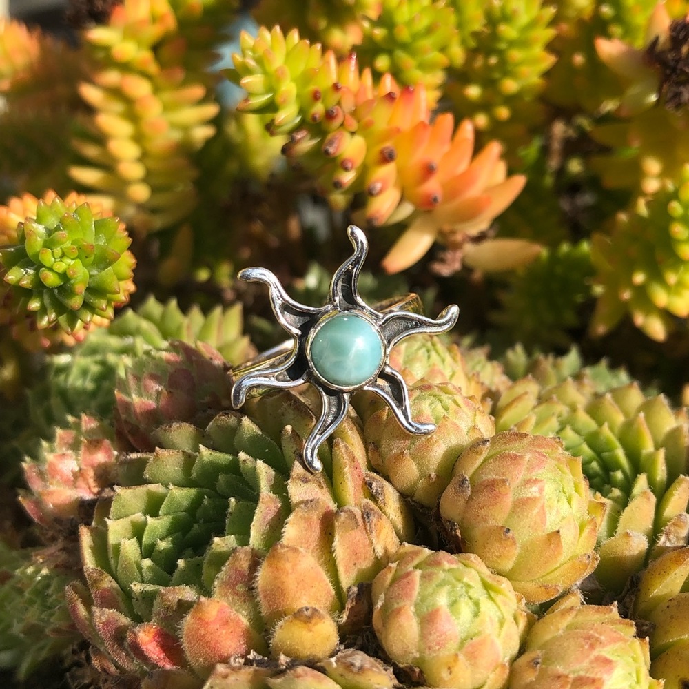 Larimar Sun Sterling Silver Ring Sz 7